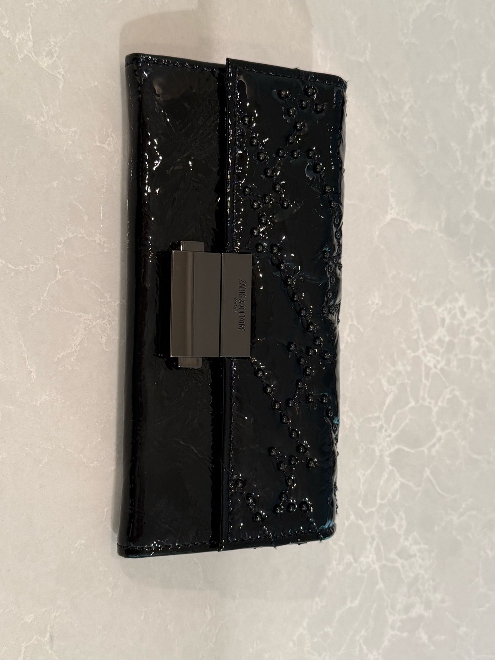Zadig & Voltaire Black Patent Leather Wallet with black Push-lock